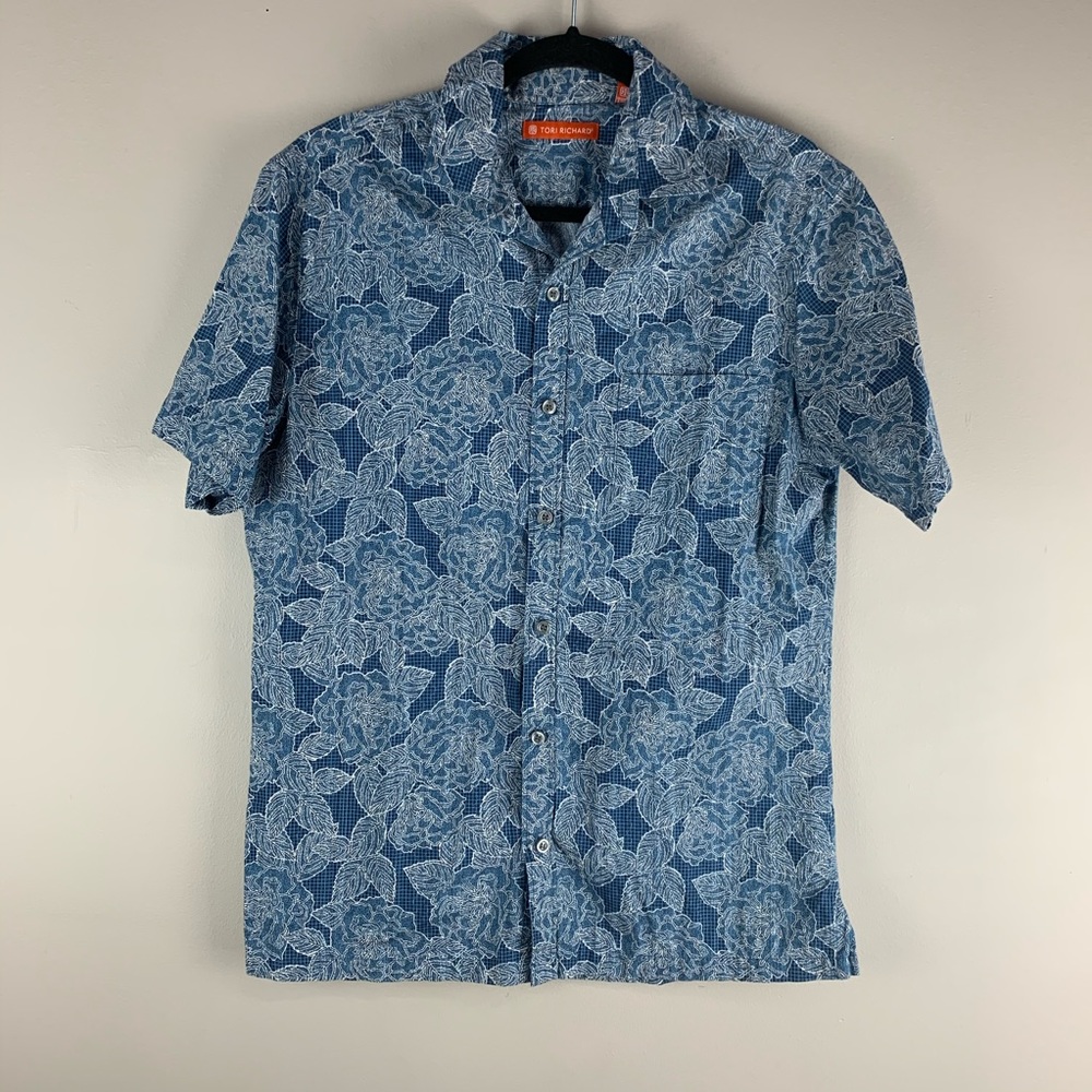 Tori Richard Blue Men's Hawaiian Print Top size M